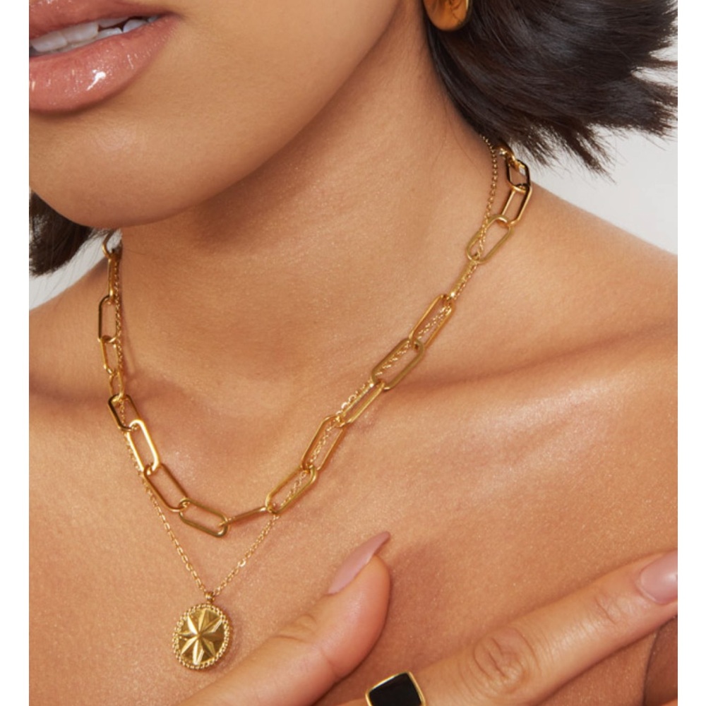 PEARLORY Gold Link Paperclip Chain Necklace- waterproof
